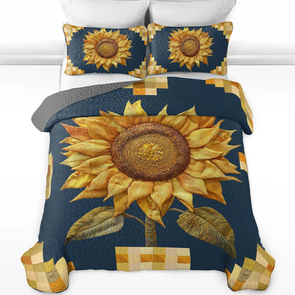 Shineful All Season Quilt 3-Piece Set Midnight Sunflower