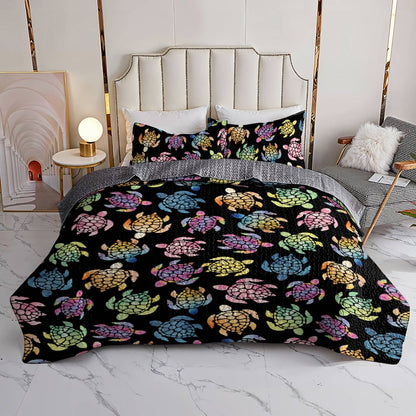 Shineful All Season Quilt 3-Piece Set Colorful Turtle