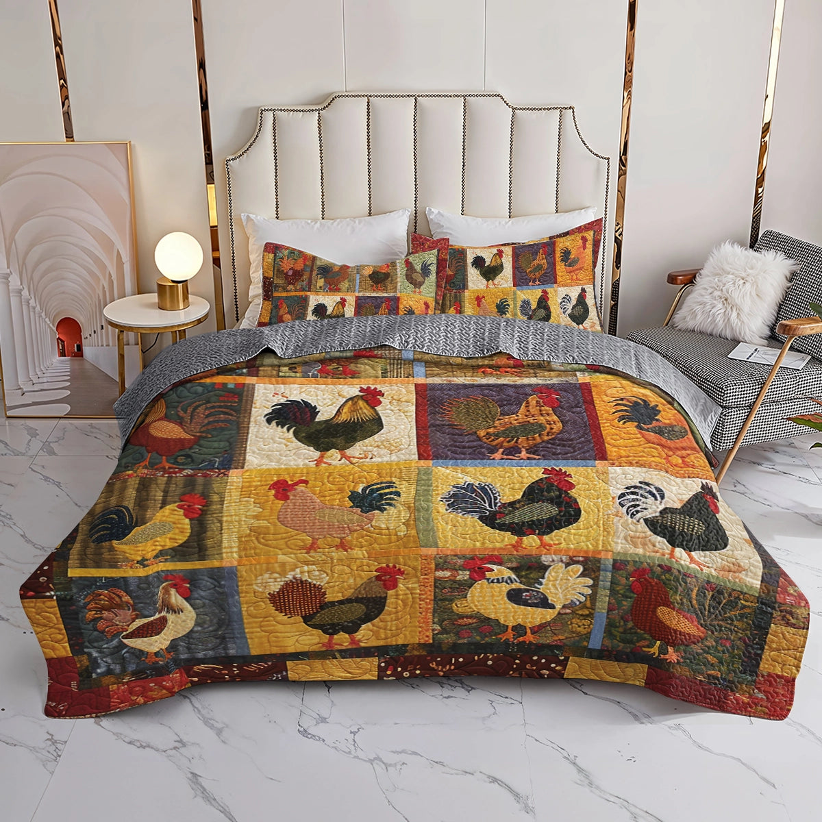 Shineful All Season Quilt 3-Piece Set Country Farm Chicken