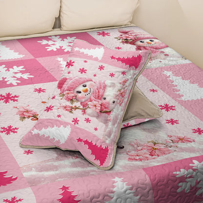 Shineful All Season Quilt 3-Piece Set - Christmas Pink Snowman