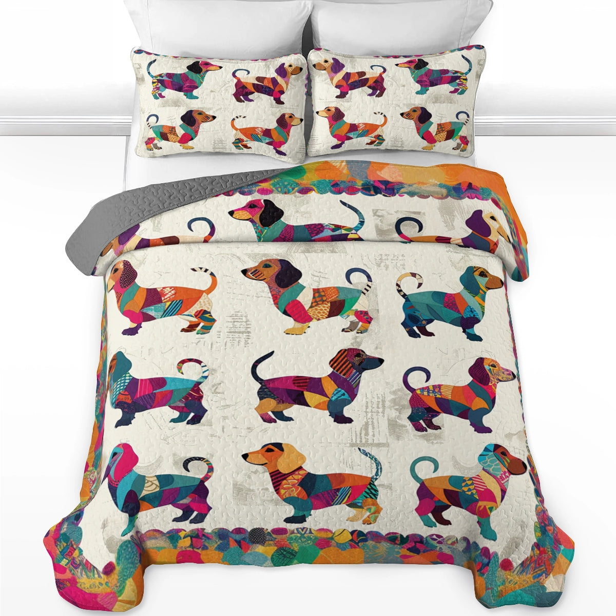 Ensemble de courtepointe toutes saisons Shineful 3 pièces Patchwork Dachshund Dreams