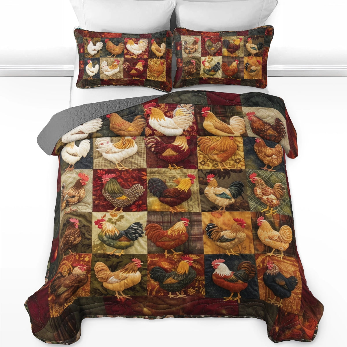 Shineful All Season Quilt 3-Piece Set Chicken Rooster's Roost