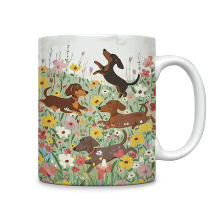 Shineful Ceramic Mug Dachshund in Flower Garden