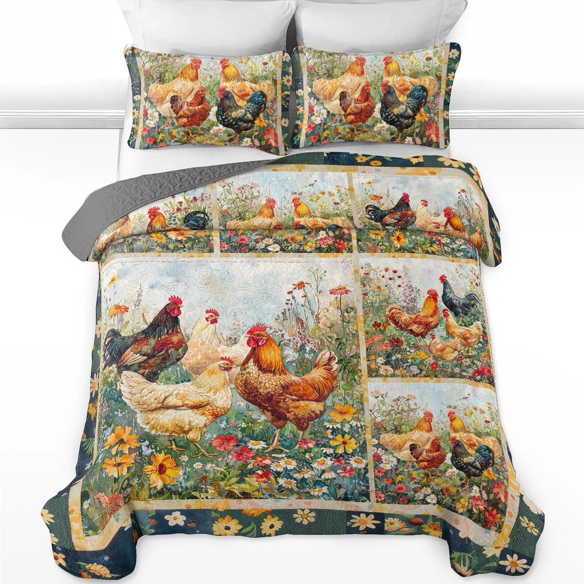 Shineful All Season Quilt 3-Piece Set Chicken Country Rooster Paradise