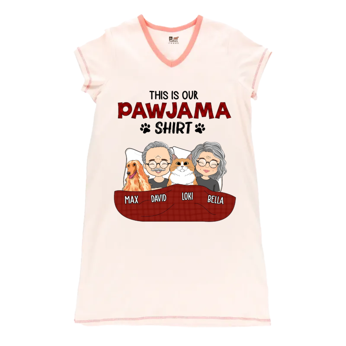 Pet Lovers - Pawjama Shirt Couple Personalized Women’s V-Neck Nightshirts V-Neck Women’s Nightshirts