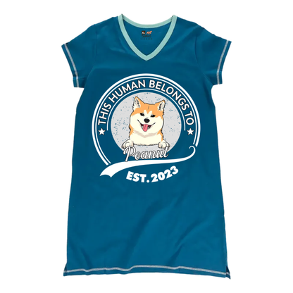 Dog Lovers - Human Belongs To Version 2 Personalized Women’s V-Neck Nightshirts V-Neck Women’s