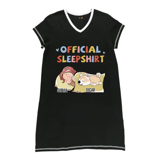 Dog Lovers - Sleeping Sleepshirt Version 2 Personalized Women’s V-Neck Nightshirts V-Neck