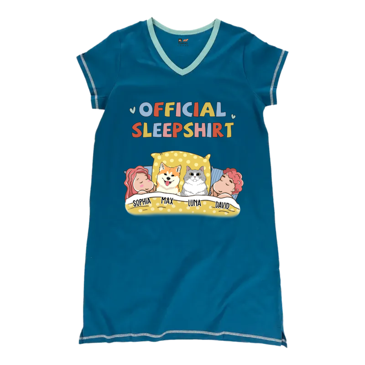 Pet Lovers - Sleeping Sleepshirt Couple Personalized Women’s V-Neck Nightshirts V-Neck Women’s