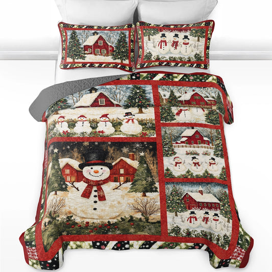 Shineful All Season Quilt 3-Piece Set Christmas Snowman's Village