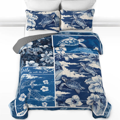 Shineful All Season Quilt 3-Piece Set Flowing Sea Turtle Serenity