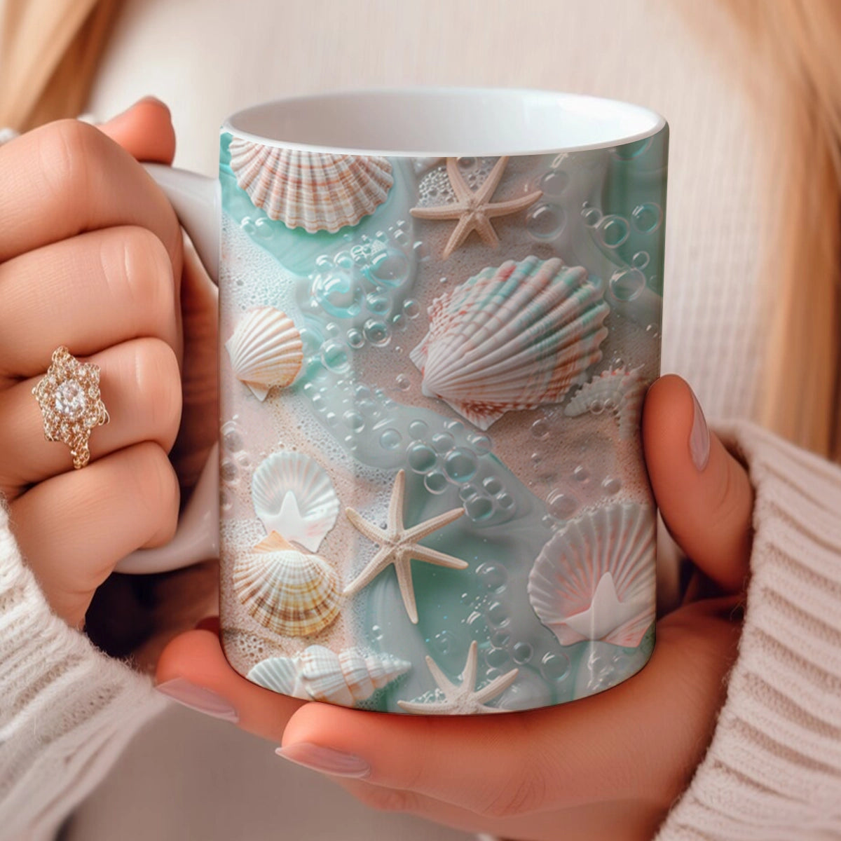 Shineful Ceramic Mug Vibrant Seashell Beach