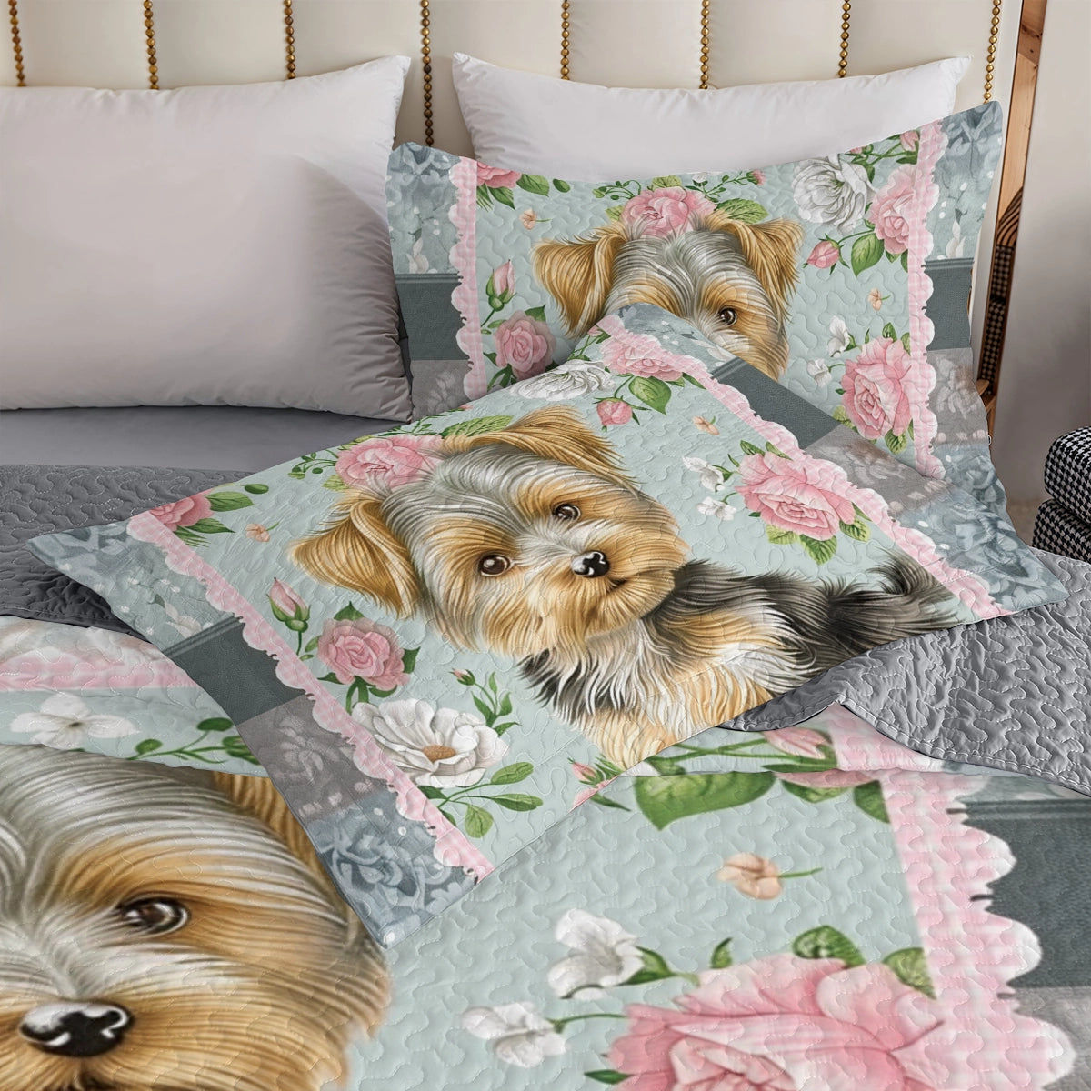 Shineful All Season Quilt 3-teiliges Set Patchwork Rose Yorkie 