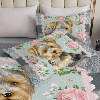 Ensemble de courtepointe toutes saisons Shineful 3 pièces Patchwork Rose Yorkie 