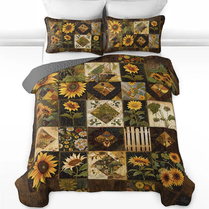 Shineful All Season Quilt 3-Piece Set Sunflower Golden Harves