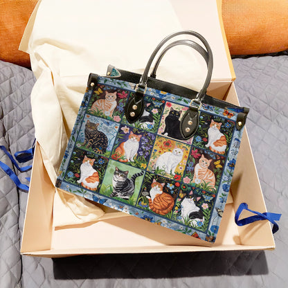 Shineful Leather Bag Cat Floral Felines