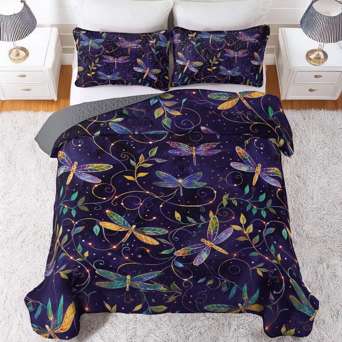 Shineful All Season Quilt 3-Piece Set Elegent Dragonfly