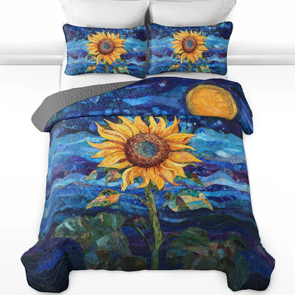 Shineful All Season Quilt 3-Piece Set Beautiful Starry Sunflower Night