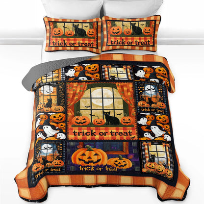 Shineful All Season Quilt 3-Piece Set Halloween Pumpkin Patch