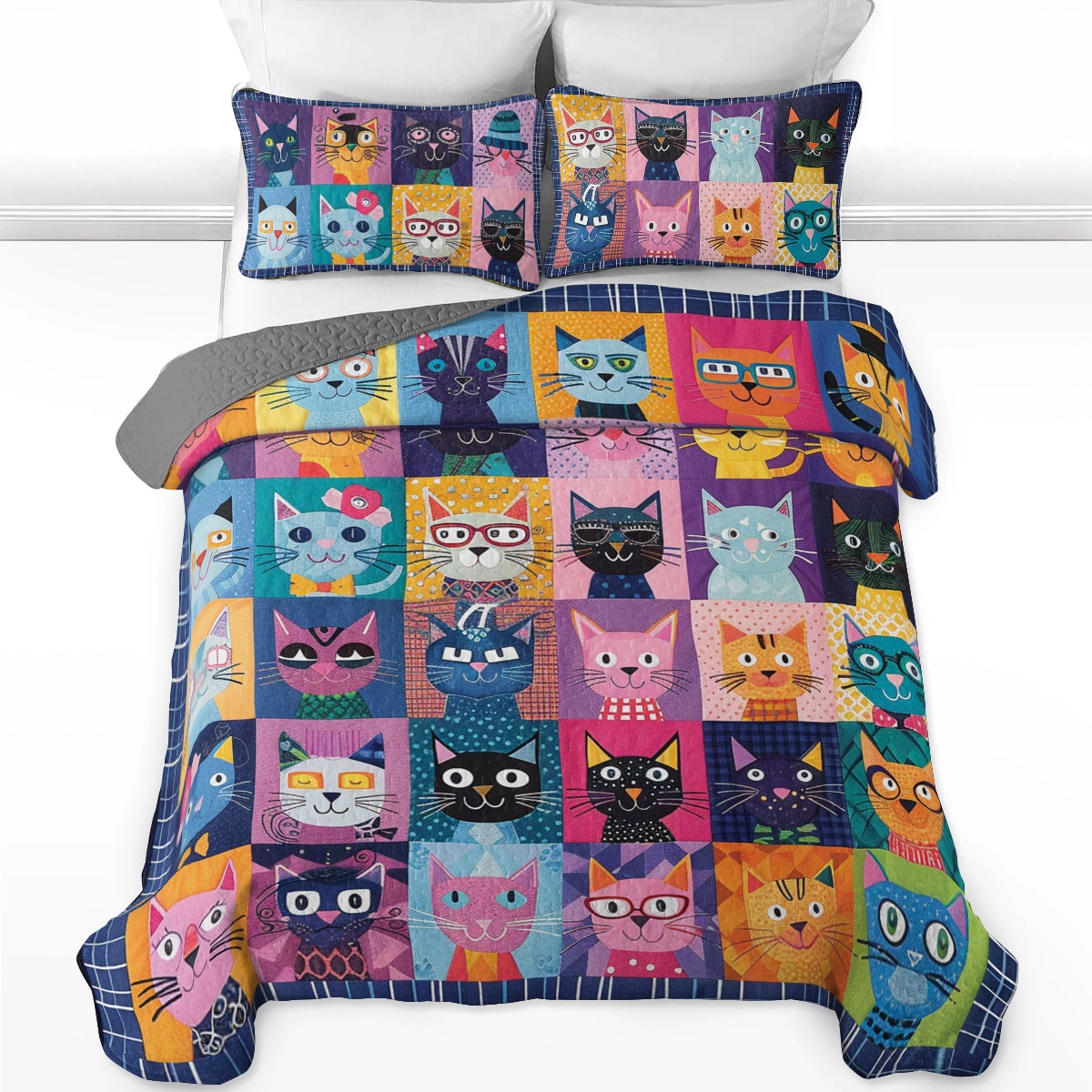 Shineful All Season Quilt 3-teiliges Set Quirky Cat Cuddle