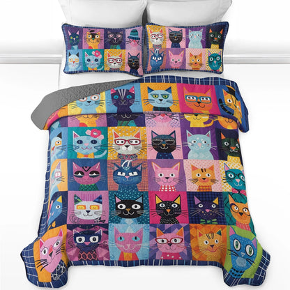 Shineful All Season Quilt 3-Piece Set Quirky Cat Cuddle