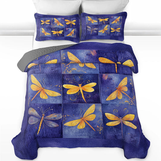 Shineful All Season Quilt 3-Piece Set Dragonfly Twilight Tranquility