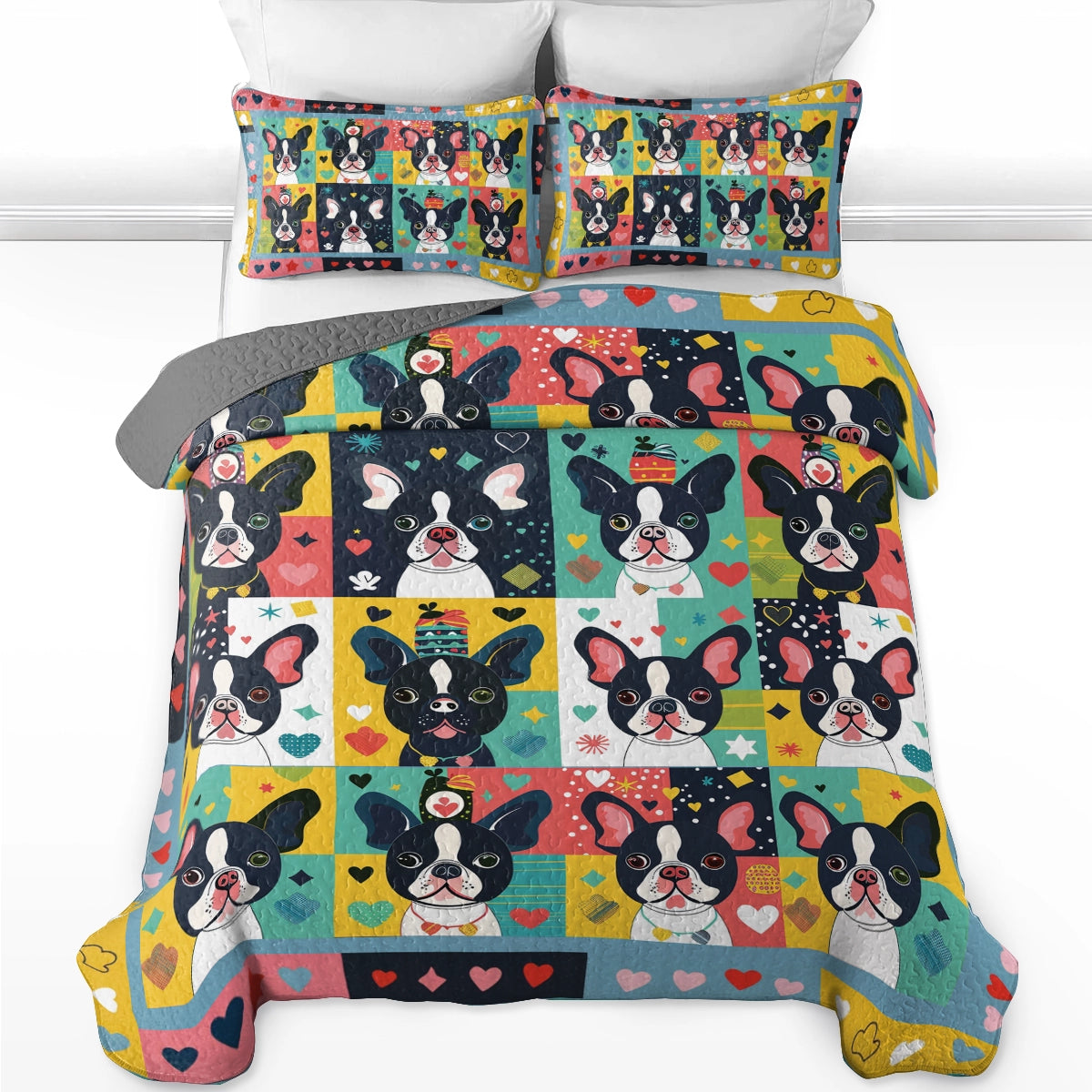 Shineful All Season Quilt 3-Piece Set Boston Terriers Whimsy