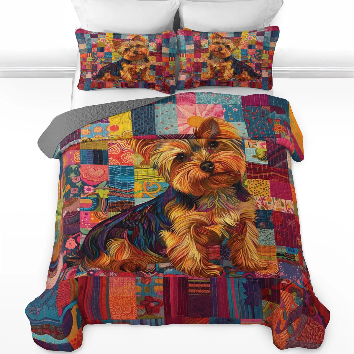 Shineful All Season Quilt 3-Piece Set Yorkie Patchwork