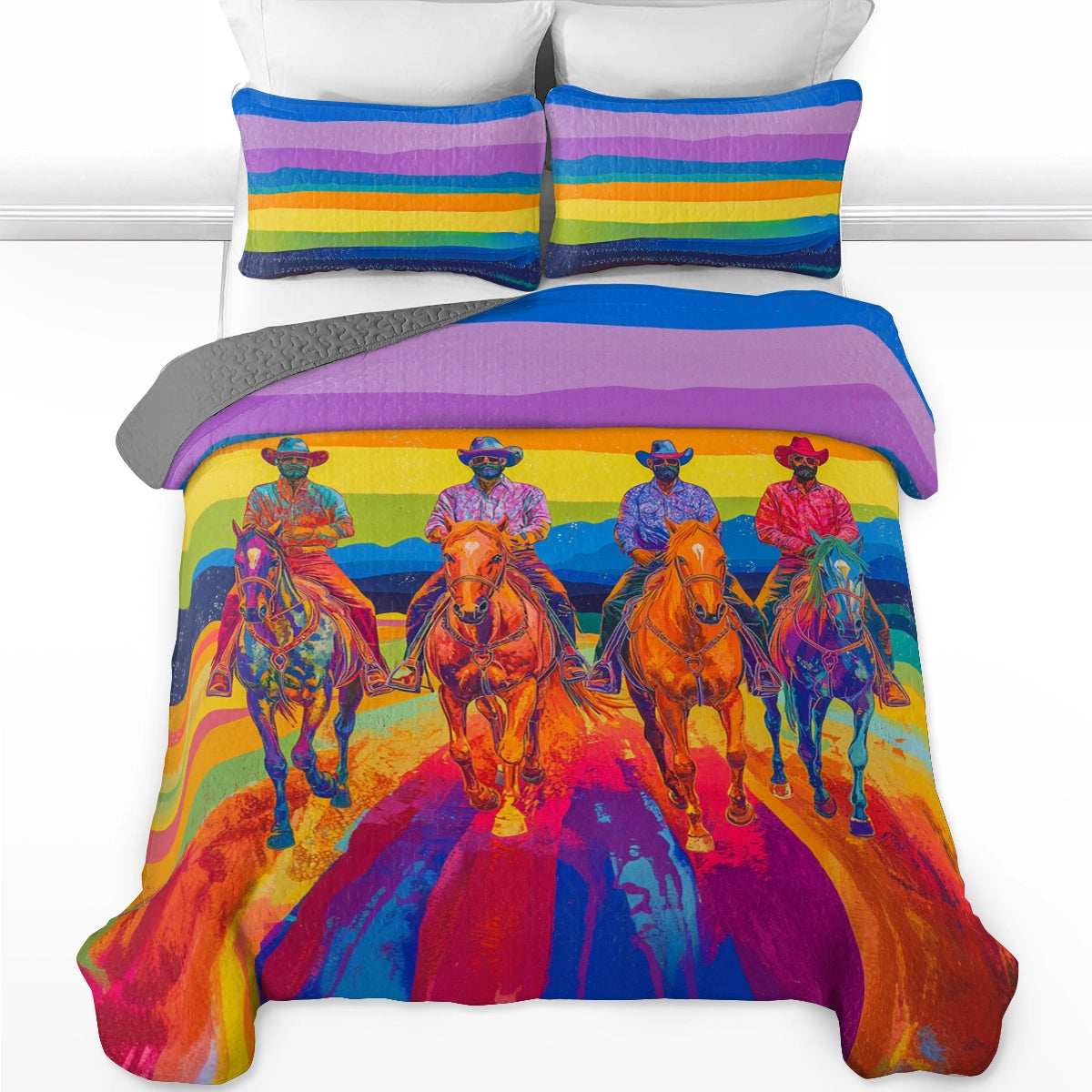 Shineful All Season Quilt 3-Piece Set Neon Rodeo Cowboy