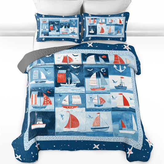 Shineful All Season Quilt 3-Piece Set Sailing Ocean Breeze