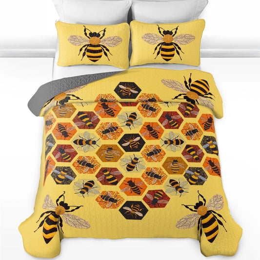 Ensemble de courtepointe toutes saisons Shineful 3 pièces Bee Buzzing Comfort