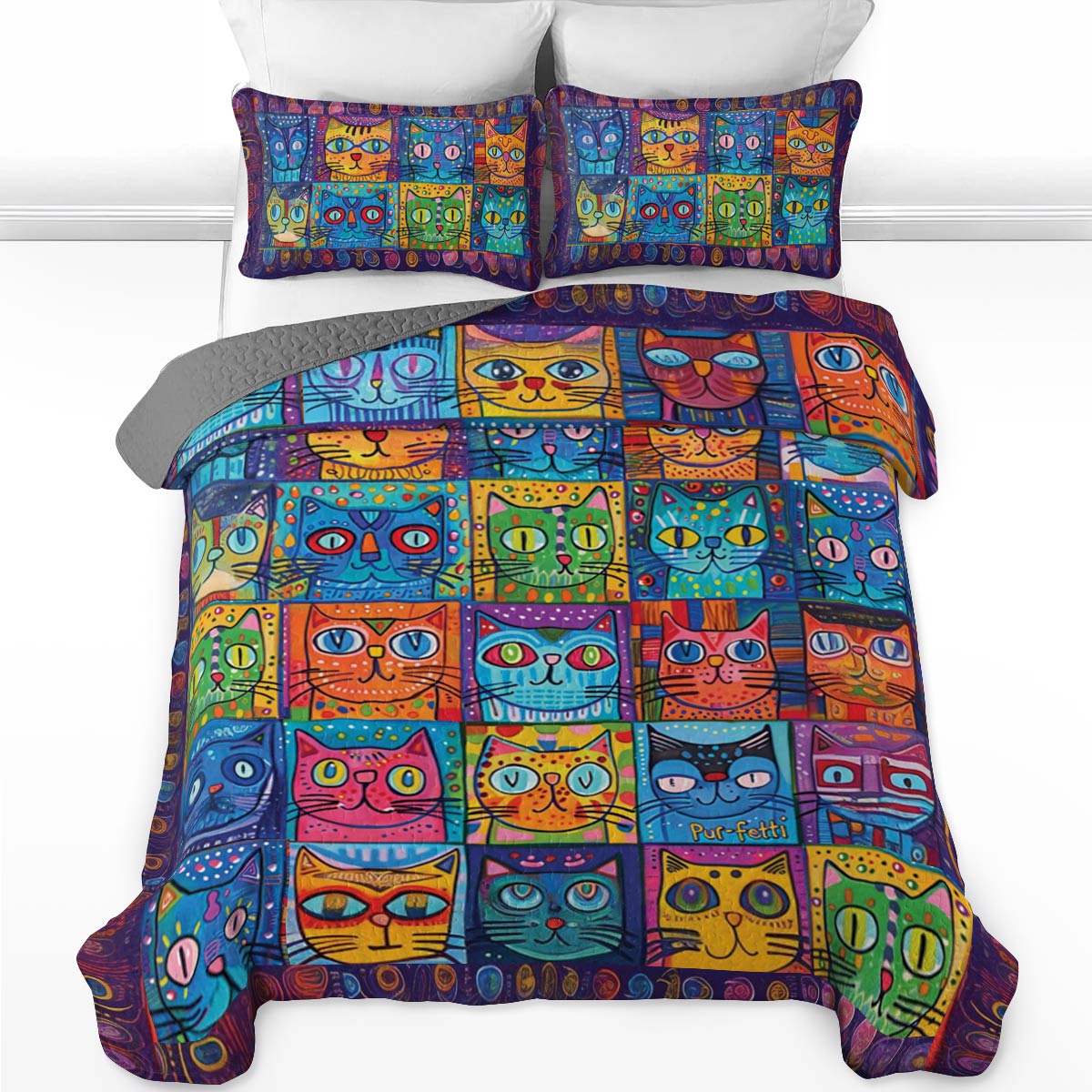 Shineful All Season Quilt 3-Piece Set Funny Cats