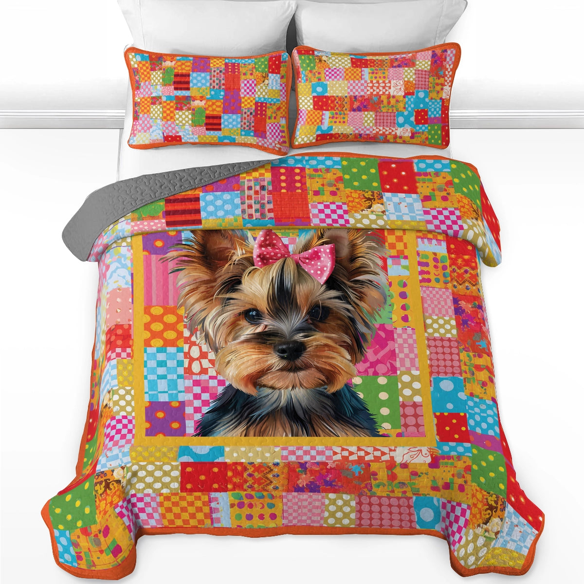 Ensemble de courtepointe toutes saisons Shineful 3 pièces Yorkie Vibrant Delight