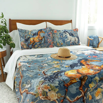 Shineful All Season Quilt 3-Piece Set Elegent Horses