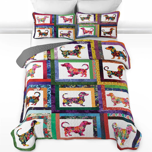 Shineful All Season Quilt 3-Piece Set Colorful Dachshund Delight