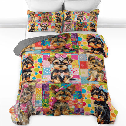 Shineful All Season Quilt 3-Piece Set Cute Yorkie Patchwork