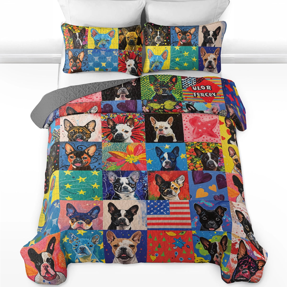 Shineful All Season Quilt 3-Piece Set Boston Terriers Mosaic