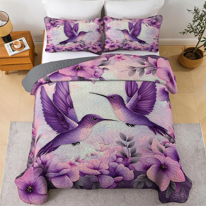 Shineful All Season Quilt 3-Piece Set - Purple Bliss Hummingbird