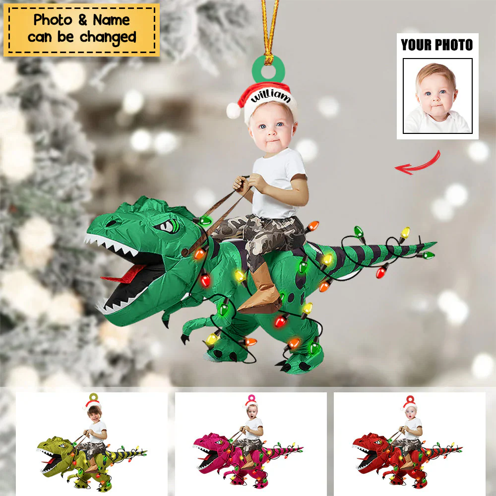 Décoration de Noël lumineuse personnalisée représentant un enfant mignon chevauchant un dinosaure