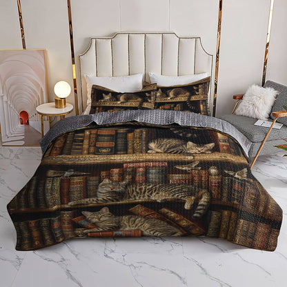 Shineful All Season Quilt 3-Piece Set Cat Library