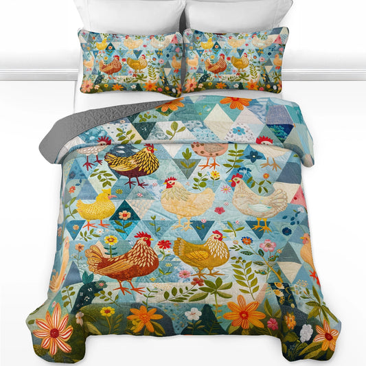 Shineful All Season Quilt 3-teiliges Set Chicken Meadow Hen