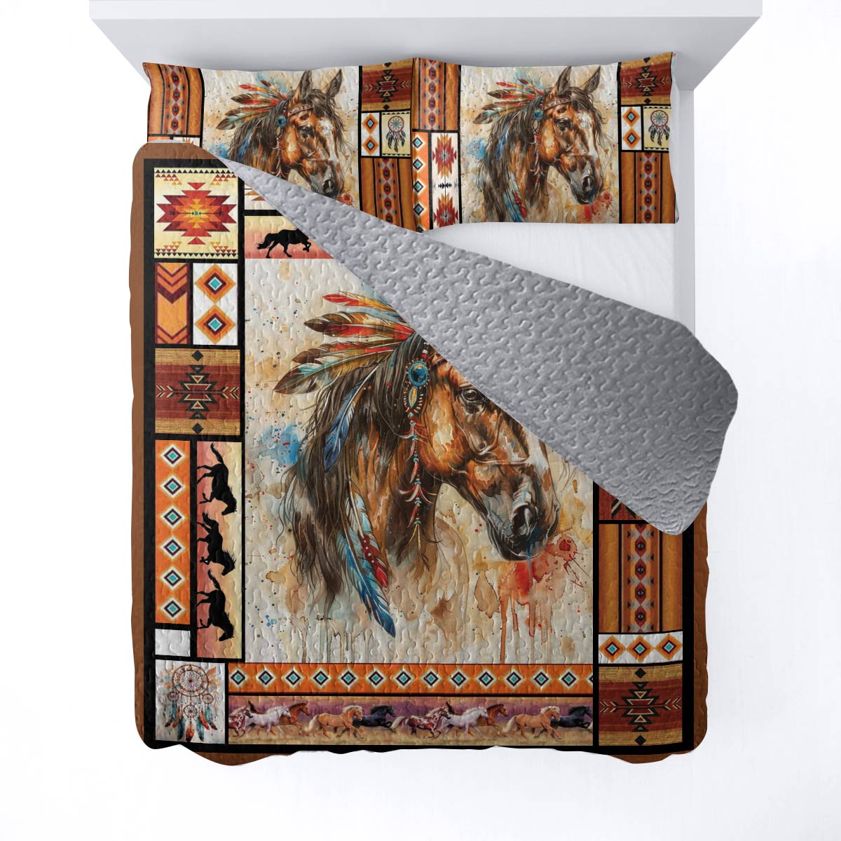 Shineful All Season Quilt 3-Piece Set Tribal Horse