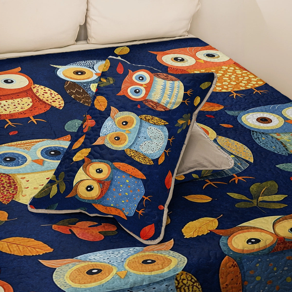 Shineful All Season Quilt 3-Piece Set - Fall Foliage Owl Friends