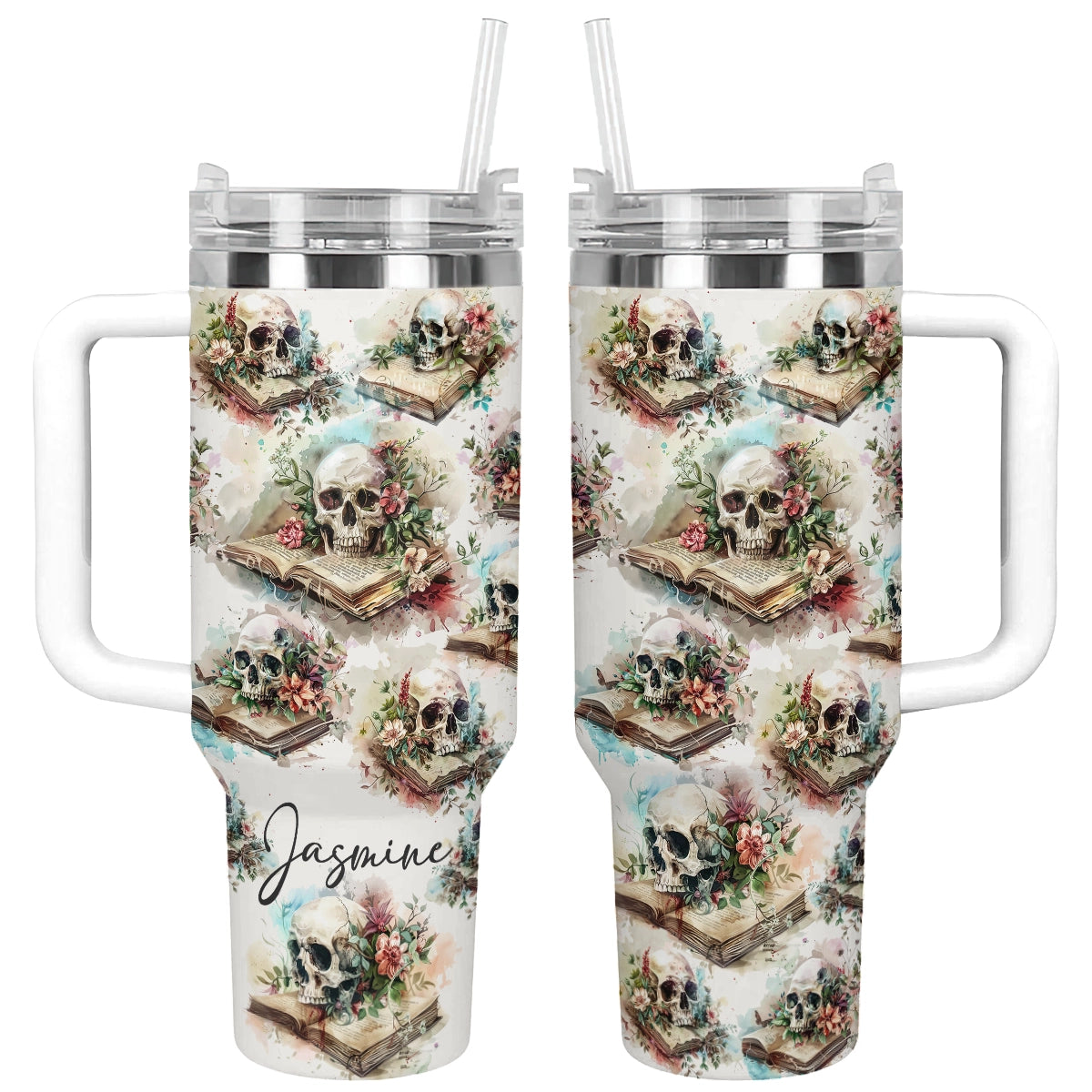 Shineful Tumbler Personalized Roses Skull Reading