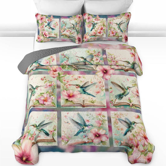 Ensemble de courtepointe toutes saisons Shineful 3 pièces Hummingbird Bliss