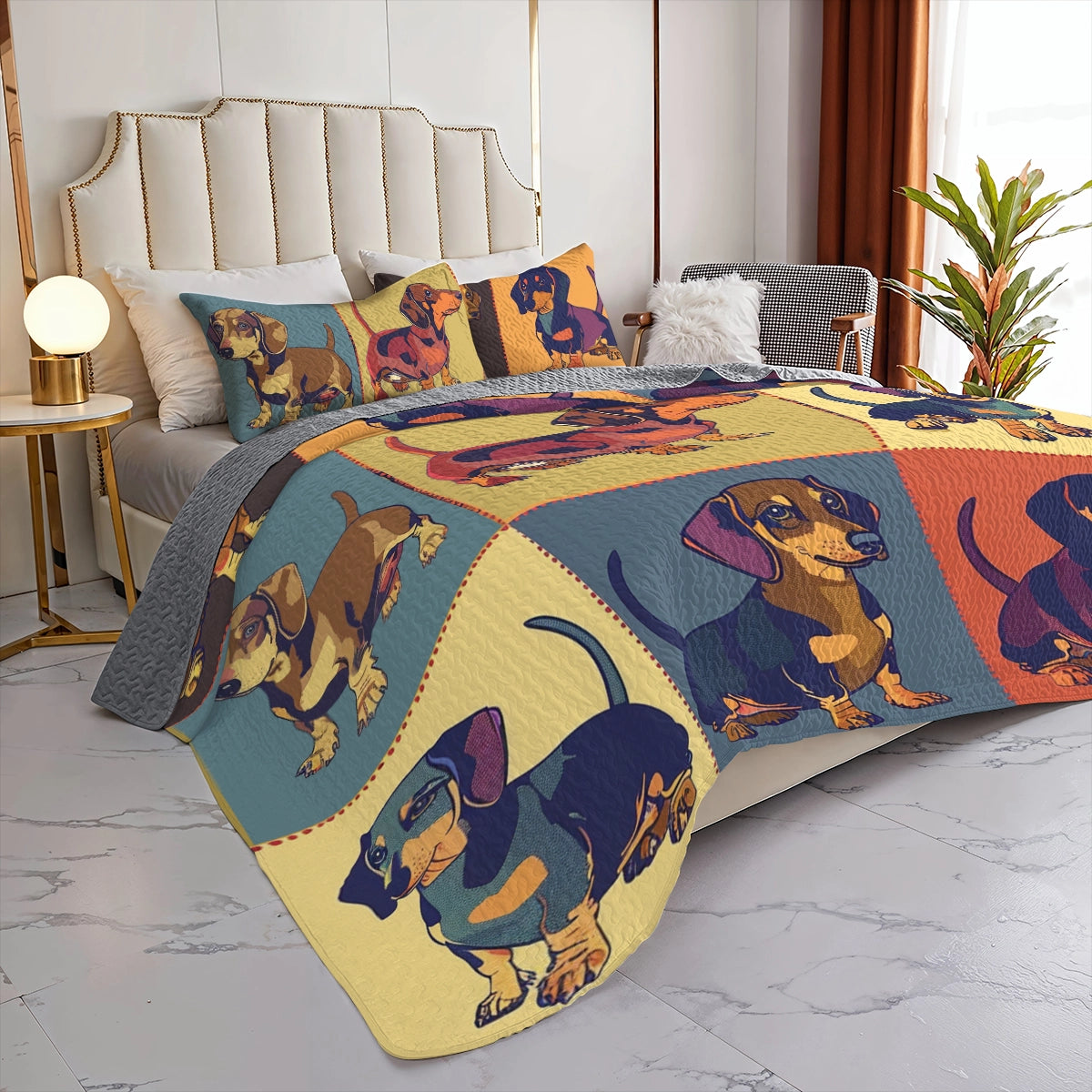 Shineful All Season Quilt 3-Piece Set Dachshund Palette Patchwork