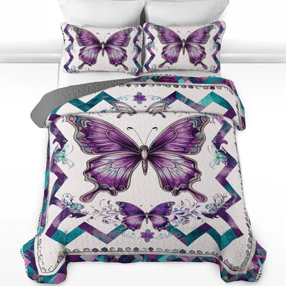 Shineful All Season Quilt 3-Piece Set Royal Butterfly Elegance