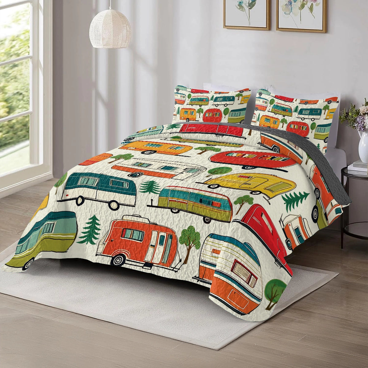 Shineful All Season Quilt 3-Piece Set - Retro Camping Car