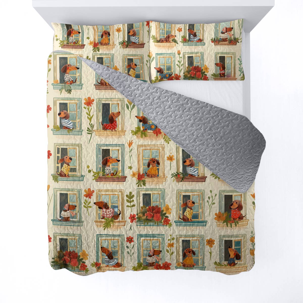 Shineful All Season Quilt 3-Piece Set Dachshund windows