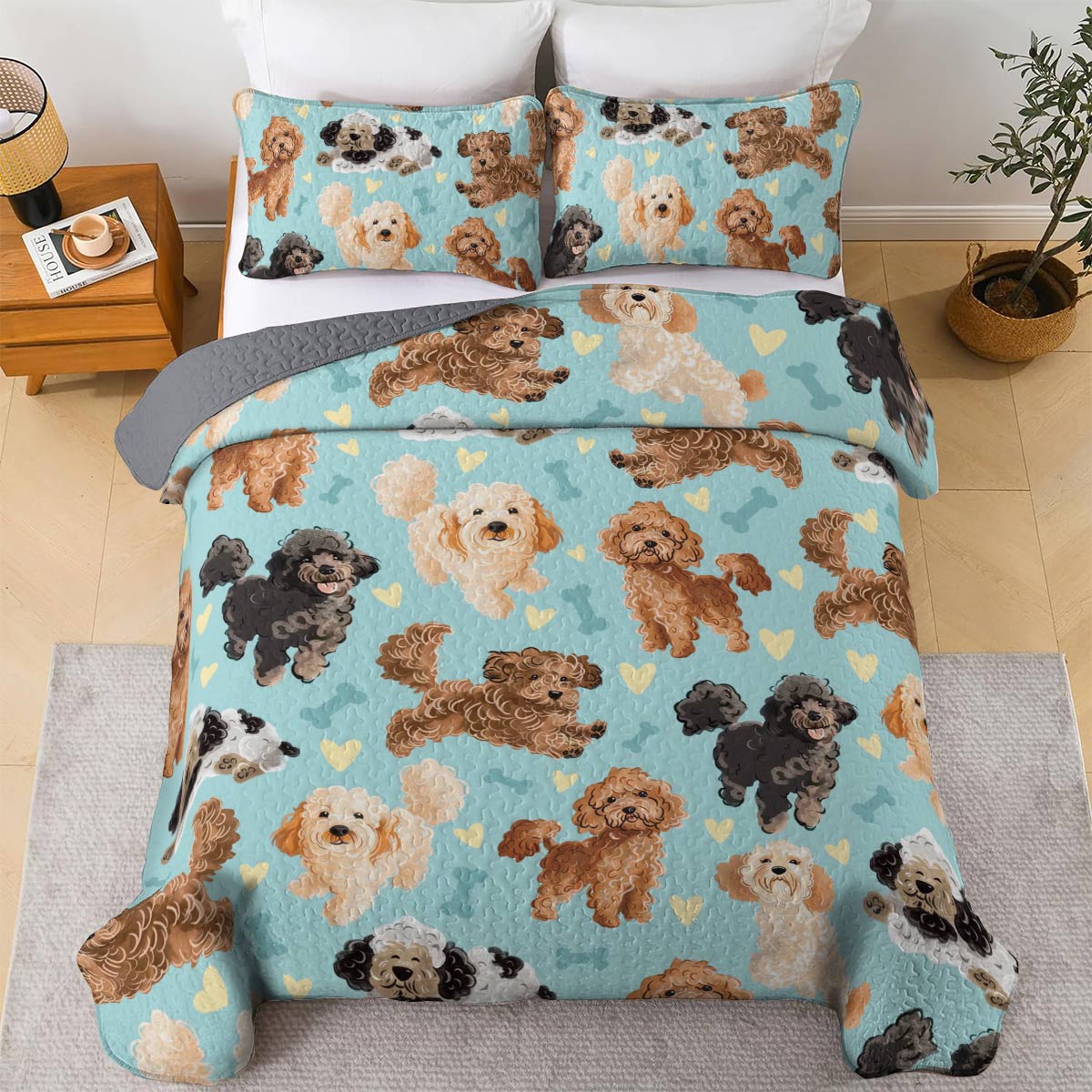 Shineful All Season Quilt 3-Piece Set Poodle Cute