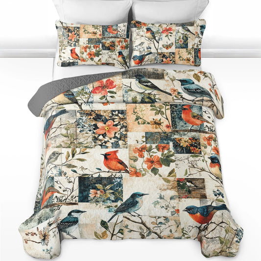 Shineful All Season Quilt 3-Piece Set Vintage Birdsong Bliss